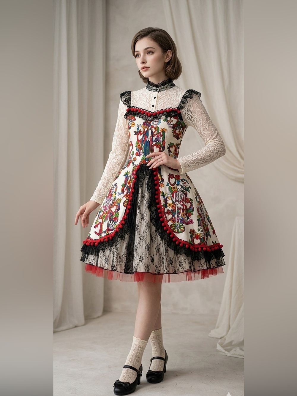 Spirit Halloween Day of Dead Sugar Skull Dress Lace Layered